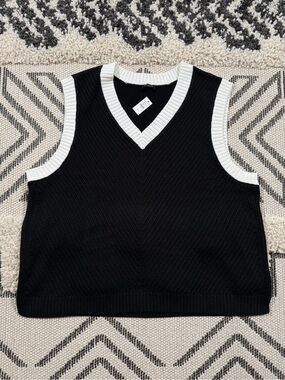 Women’s New Talbots Black White Cotton Linen Blend Sweater Vest Size 3X